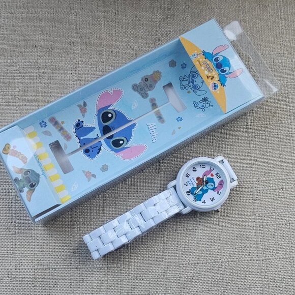Disney Stitch Girl Wristwatch White Plastic Band Analog Quartz Wrist Watch NWT - Picture 3 of 10